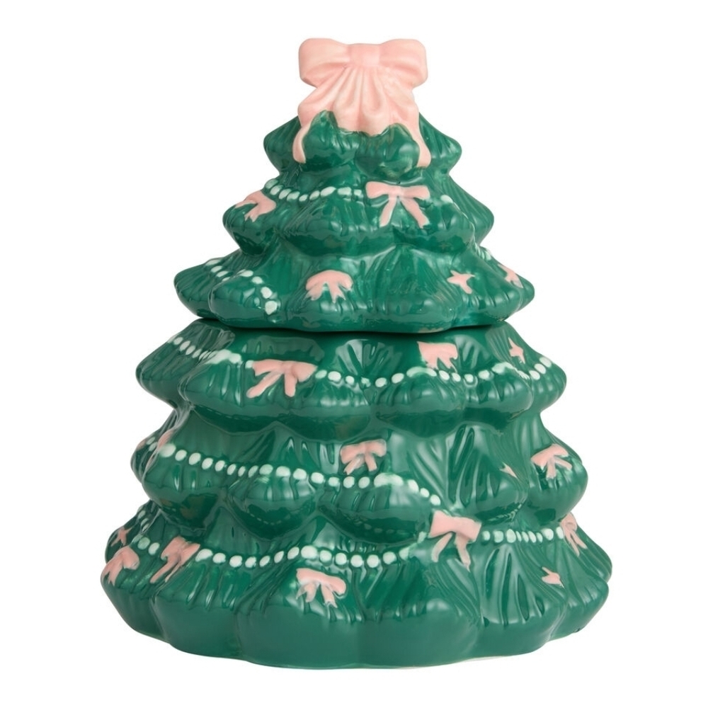 Cost Plus World Market Green Ceramic Christmas Tree Figural Cookie Jar, NWT